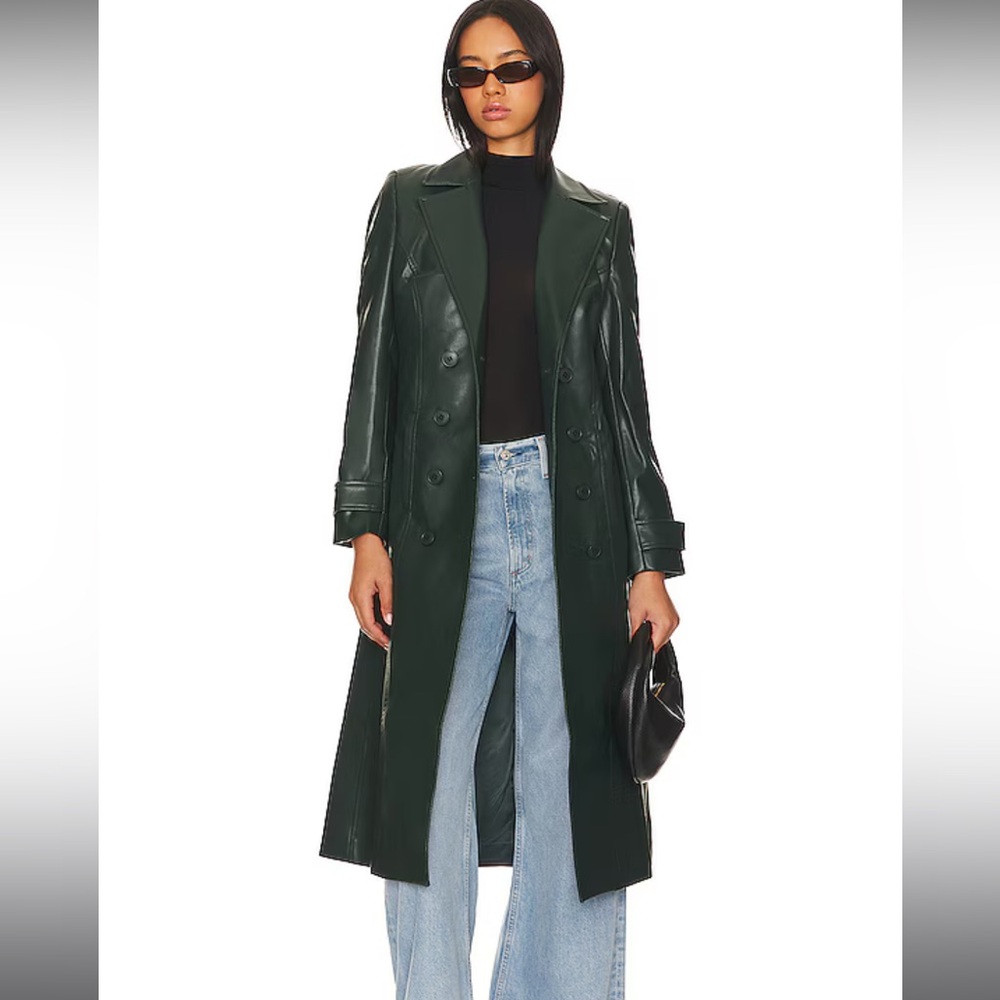 NWT Bardot Faux Leather Trench Coat in Evergreen